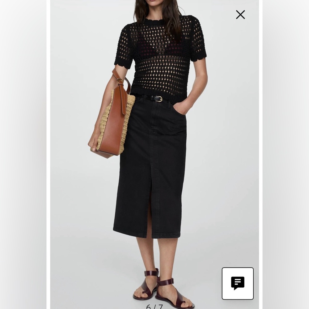 NWT Mango High Waist Midi Skirt in Soleil (Washed Black), sz S